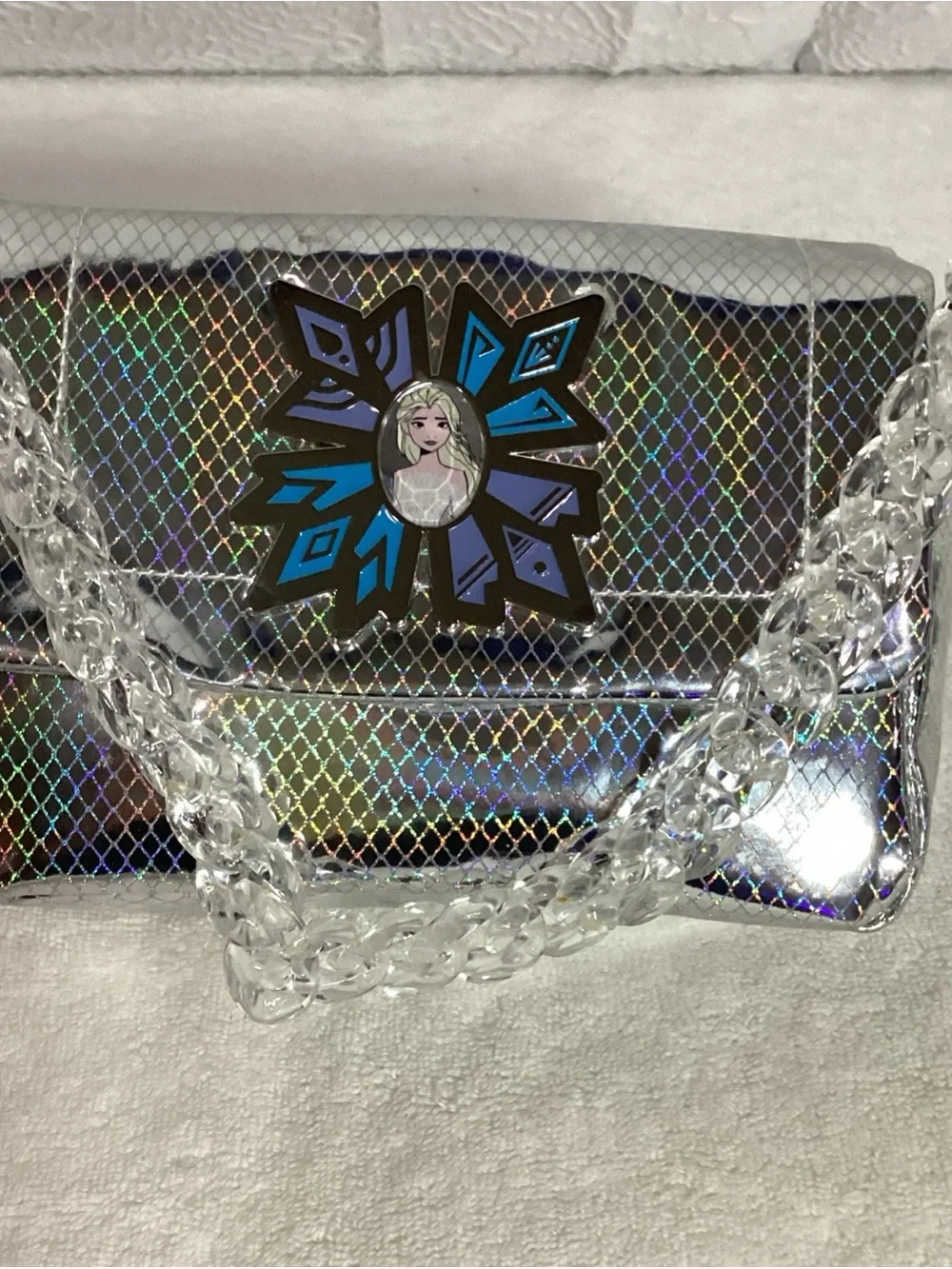 Disney Store Silver Reflective FROZEN Elsa Shoulder Bag EUC Holographic Cute